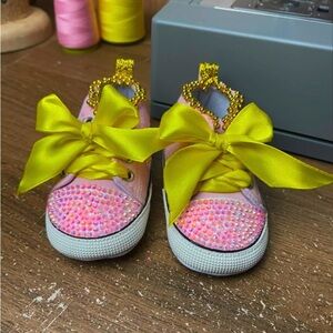 Pink and Yellow Kids Shoes with Rhinestones